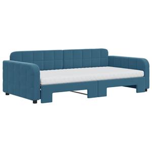VidaXL Slaapbank onderschuifbed en matrassen 100x200 cm fluweel blauw