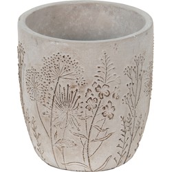 Clayre & Eef Bloempot Ø 13x14 cm Grijs Beige Steen Bloemen Bloempot