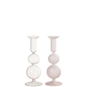 J-Line kaarshouder Ballen - glas - transparant|lichtroze - 2 stuks