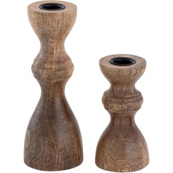 Sfeer voor jou SVJ Windlicht - 6x6x20 cm - Hout - Naturel - Set van 2
