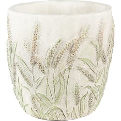 Clayre & Eef Bloempot Ø 13x13 cm Beige Groen Steen Korenhalmen