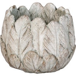 Clayre & Eef Bloempot Ø 15x13 cm Grijs Steen Rond Veren Bloempot