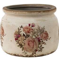 Clayre & Eef Bloempot Ø 14x12 cm Roze Beige Keramiek Rond Bloemen