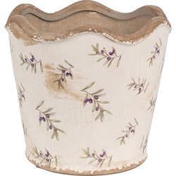 Clayre & Eef Bloempot Binnen Ø 16x15 cm Beige Blauw Keramiek Olijven