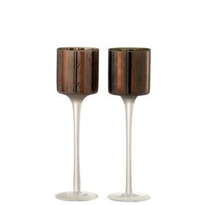 J-Line Theelichthouder | Glas | Bruin | 7x7x (h)25 Cm