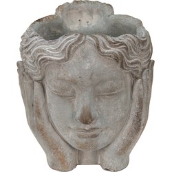 Clayre & Eef Bloempot Hoofd 14x16x17 cm Grijs Steen Handen Bloempot