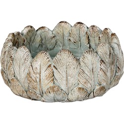 Clayre & Eef Bloempot Ø 20x10 cm Grijs Steen Rond Veren Bloempot