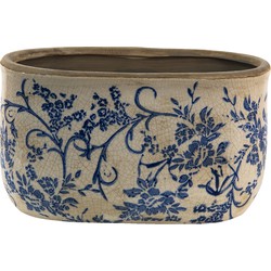 Clayre & Eef Bloempot 22x10x12 cm Blauw Wit Keramiek Bloemen Bloempot