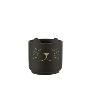 J-Line bloempot Kat - keramiek - zwart|goud - medium - Ø 16.00 cm