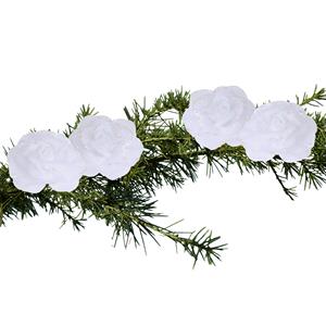 Merkloos 4x stuks decoratie bloemen rozen wit op clip 9 cm -