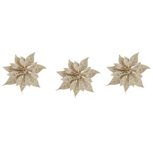 Cosy & Trendy 3x stuks decoratie bloemen roos champagne glitter op clip 10 cm -