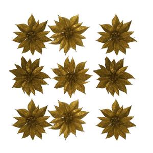 Gerimport 12x stuks glitter decoratie bloemen op clip goud 9.5 cm -