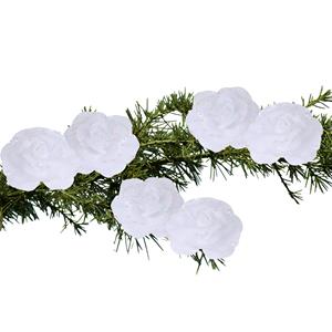 Merkloos 6x stuks decoratie bloemen rozen wit op clip 9 cm -