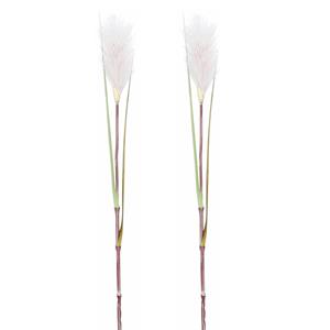 Mica Decorations 2x stuks kunstgras/rietgras kunstplant tak/losse steel - groen/witte pluim - 72 cm -