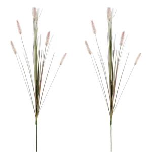 Mica Decorations 2x stuks kunstgras/rietgras kunstplant tak/losse steel - groen/paarse pluimen - 84 cm -