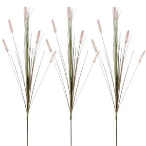 Mica Decorations 3x stuks kunstgras/rietgras kunstplant tak/losse steel - groen/paarse pluimen - 84 cm -