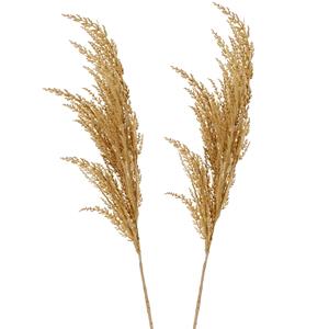 TopArt Pampasgras pluim losse steel/tak - 2x - naturel beige - 100 cm - Decoratie kunst graspluimen -
