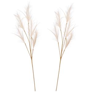 House of Seasons Pluimgras losse steel/tak - 2x - meerdere stengels - creme wit - cm - Decoratie kunst pluimen -