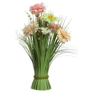 Everlands Kunstgras boeket bloemen - anjers - roze tinten - H40 cm - lente boeket -