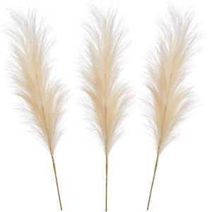 Emerald Pampasgras pluim losse steel/tak - 3x - creme wit - 115 cm - Decoratie kunst graspluimen -