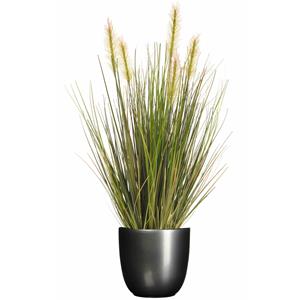 Emerald Kunstplant groen gras sprieten 45 cm in antraciet grijs glans bloempot -