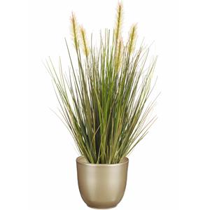 Emerald Kunstplant groen gras sprieten 45 cm in goud glans bloempot -