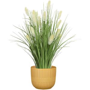 Everlands Kunstplant rietgras/pluimgras - in pot okergeel - keramiek - H40 cm -