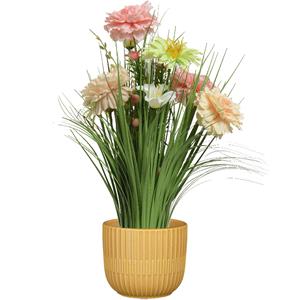 Everlands Kunstbloemen boeket roze - in pot okergeel - keramiek - H40 cm -