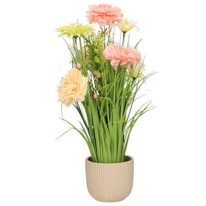 Everlands Kunstbloemen boeket roze - in pot wit - keramiek - H40 cm -