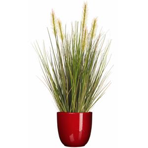 Emerald Kunstplant groen gras sprieten 45 cm in rood glans bloempot -