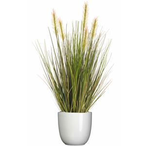 Emerald Kunstplant groen gras sprieten 45 cm in wit glans bloempot -