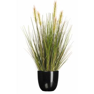 Emerald Kunstplant groen gras sprieten 45 cm in zwart glans bloempot -