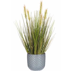 Emerald Kunstplant groen rietgras sprieten 45 cm in luxe Daan stijl-motief bloempot blauw -