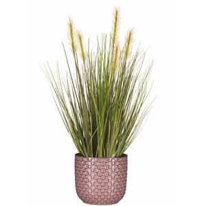 Emerald Kunstplant groen rietgras sprieten 45 cm in luxe Daan stijl-motief bloempot roze -