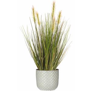 Emerald Kunstplant groen rietgras sprieten 45 cm in luxe Daan stijl-motief bloempot wit -