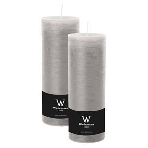 Wiedemann Cilinderkaars/stompkaars hoog - 2x - rustieke kaars - lichtgrijs - 7 x 22 cm - branduren -