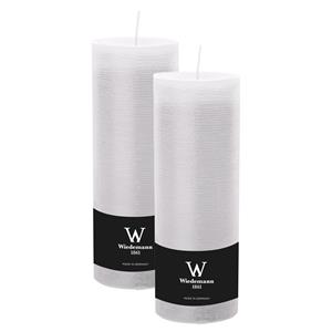 Wiedemann Cilinderkaars/stompkaars hoog - 2x - rustieke kaars - wit - 7 x 22 cm - branduren -