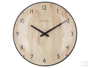 NeXtime  Tafel|Wandklok 20cm-Koepelvormig Glas Lens-Stil-Licht hout