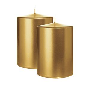 Wiedemann Cilinderkaars/stompkaars groot - 2x - metallic goud - 15 x 10 cm - 113 branduren -