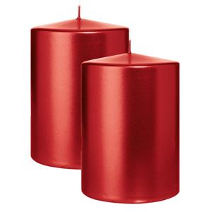 Wiedemann Cilinderkaars/stompkaars groot - 2x - metallic rood - 15 x 10 cm - 113 branduren -