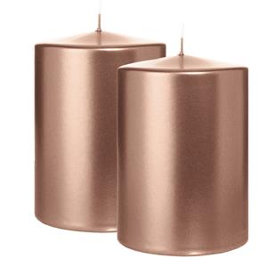 Wiedemann Cilinderkaars/stompkaars groot - 2x - metallic rosé goud - 15 x 10 cm - 113 branduren -