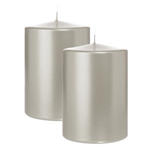 Wiedemann Cilinderkaars/stompkaars groot - 2x - metallic zilver - 15 x 10 cm - 113 branduren -