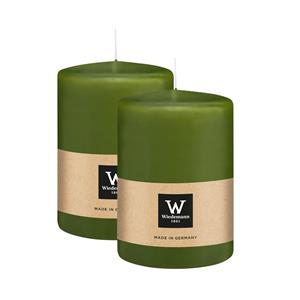 Wiedemann Cilinderkaars/stompkaars groot - 2x - olijfgroen - 15 x 10 cm - 113 branduren -