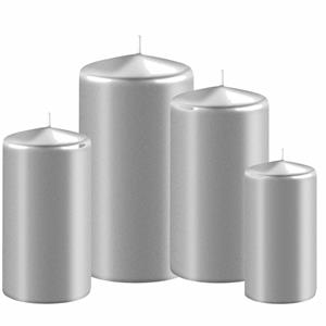 Enlightening Candles 4x stuks metallic zilveren stompkaarsen 8-10-12-15 cm -