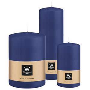 Wiedemann Cilinderkaarsen/stompkaarsen - set van 3 - donkerblauw - 7x13/10x15/7x20 cm -