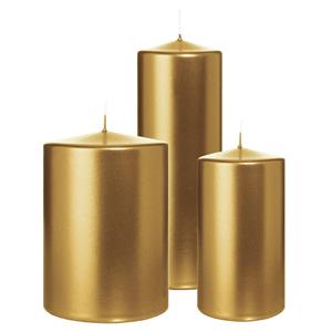 Wiedemann Cilinderkaarsen/stompkaarsen - set van 3 - metallic goud - 7x13/10x15/7x20 cm -