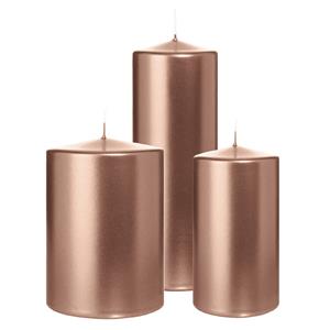 Wiedemann Cilinderkaarsen/stompkaarsen - set van 3 - metallic roségoud - 7x13/10x15/7x20 cm -