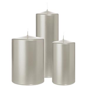 Wiedemann Cilinderkaarsen/stompkaarsen - set van 3 - metallic zilver - 7x13/10x15/7x20 cm -