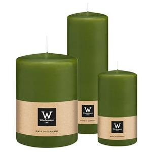 Wiedemann Cilinderkaarsen/stompkaarsen - set van 3 - olijfgroen - 7x13/10x15/7x20 cm -
