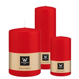 Wiedemann Cilinderkaarsen/stompkaarsen - set van 3 - rood - 7x13/10x15/7x20 cm -